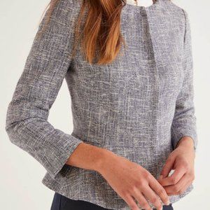 BODEN blue and white cotton blend tweed peplum Polperro jacket